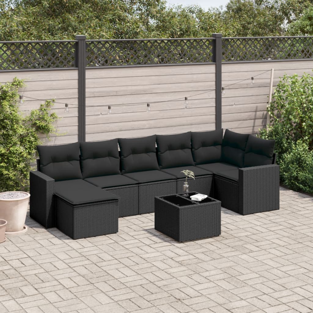 8-tlg. Garten-Sofagarnitur mit Kissen Schwarz Poly Rattan 8-tlg. Garten-Sofagarnitur mit Kissen Schwarz Poly Rattan