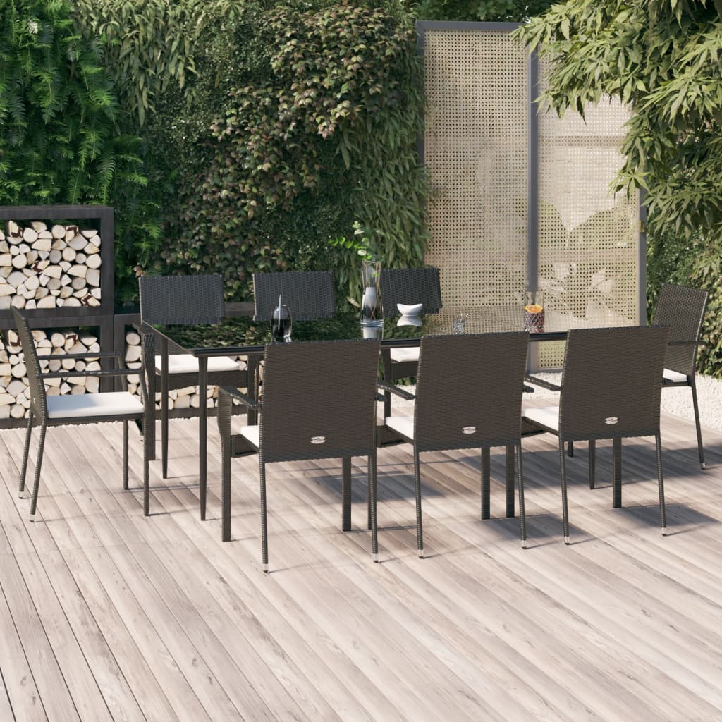 9-tlg. Garten-Essgruppe mit Kissen Schwarz Poly Rattan 9-tlg. Garten-Essgruppe mit Kissen Schwarz Poly Rattan