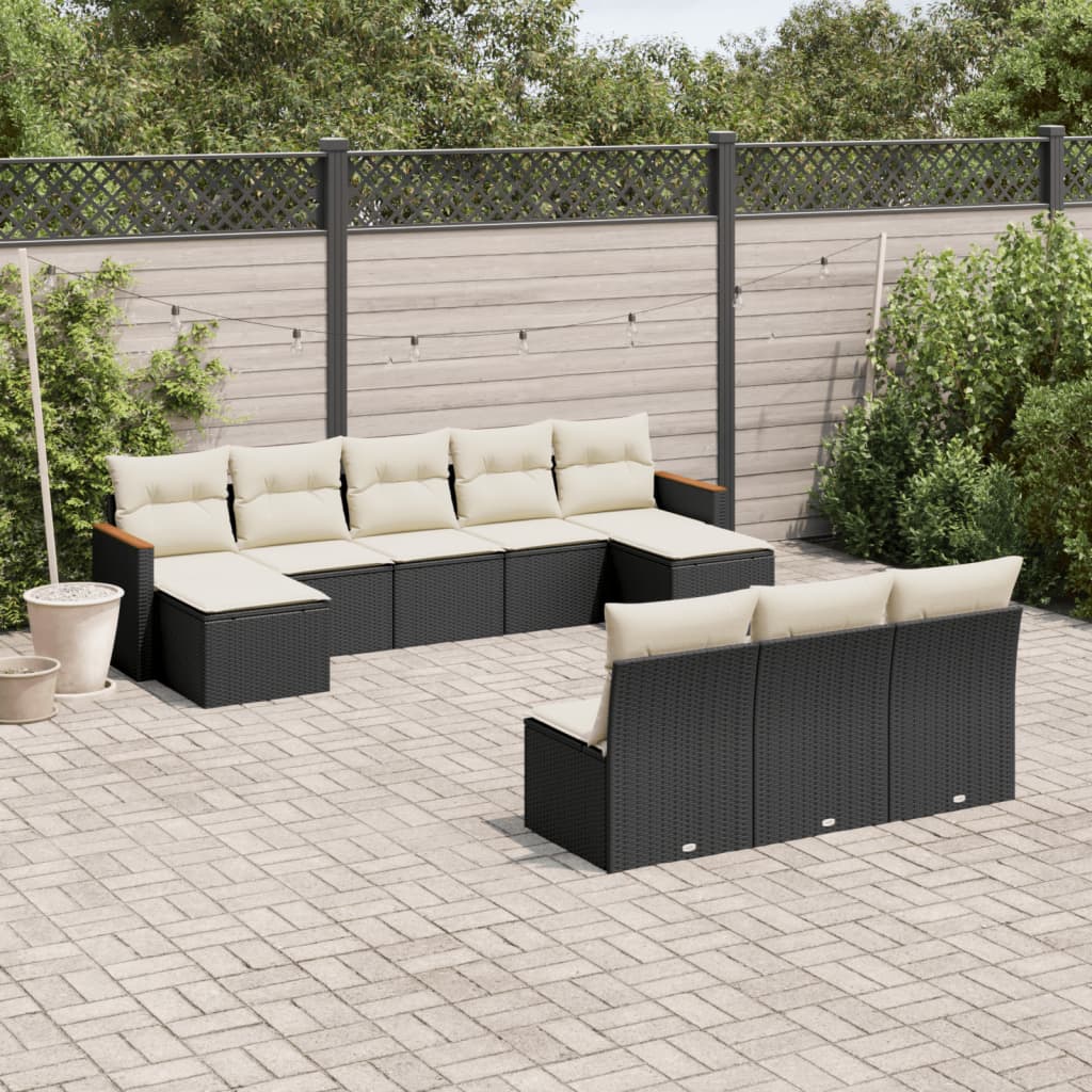 10-tlg. Garten-Sofagarnitur mit Kissen Schwarz Poly Rattan 10-tlg. Garten-Sofagarnitur mit Kissen Schwarz Poly Rattan