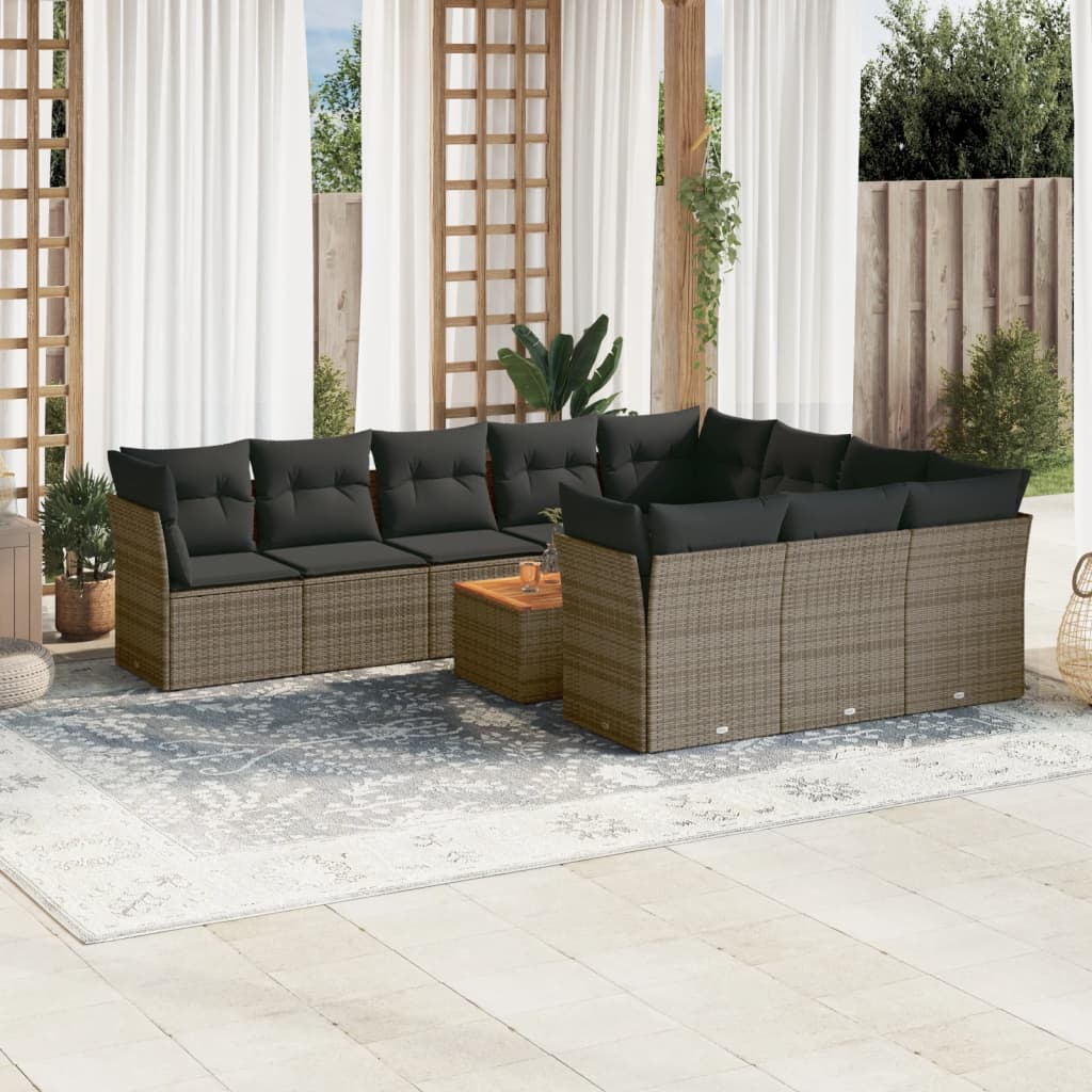 11-tlg. Garten-Sofagarnitur mit Kissen Grau Poly Rattan 11-tlg. Garten-Sofagarnitur mit Kissen Grau Poly Rattan