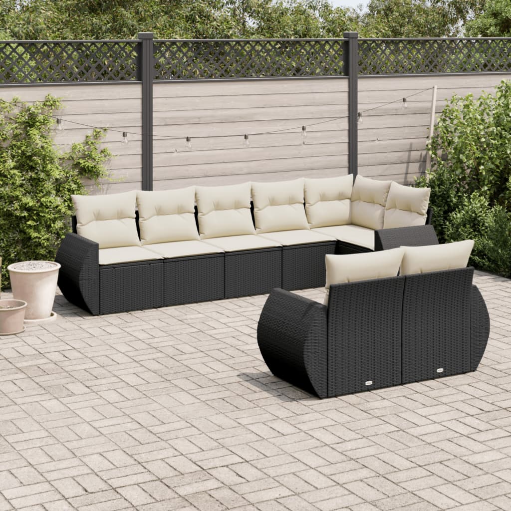 8-tlg. Garten-Sofagarnitur mit Kissen Schwarz Poly Rattan 8-tlg. Garten-Sofagarnitur mit Kissen Schwarz Poly Rattan