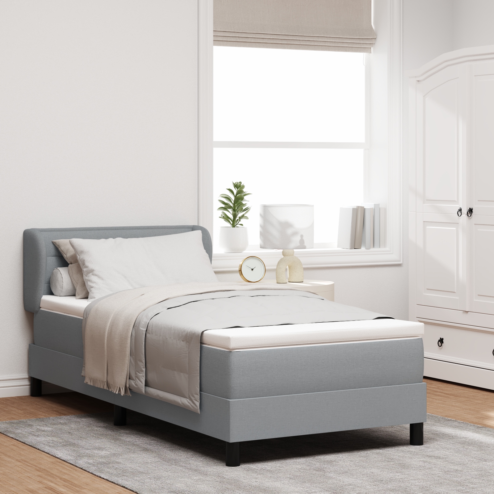 Boxspringbett mit Matratze Hellgrau 90x200 cm Stoff