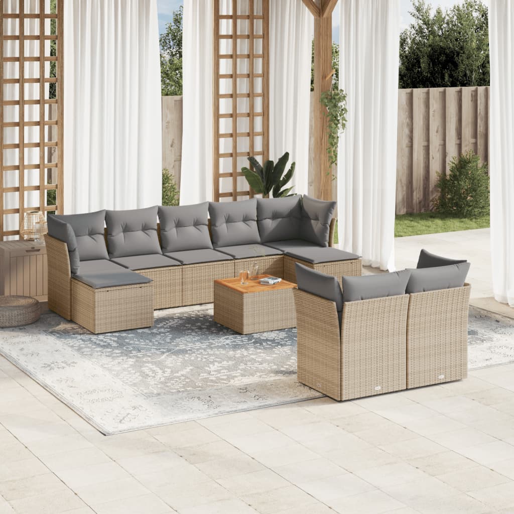 10-tlg. Garten-Sofagarnitur mit Kissen Beige Poly Rattan 10-tlg. Garten-Sofagarnitur mit Kissen Beige Poly Rattan
