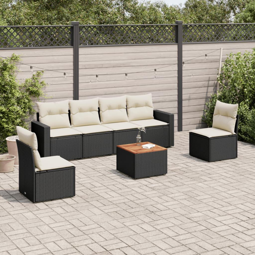 7-tlg. Garten-Sofagarnitur mit Kissen Schwarz Poly Rattan 7-tlg. Garten-Sofagarnitur mit Kissen Schwarz Poly Rattan