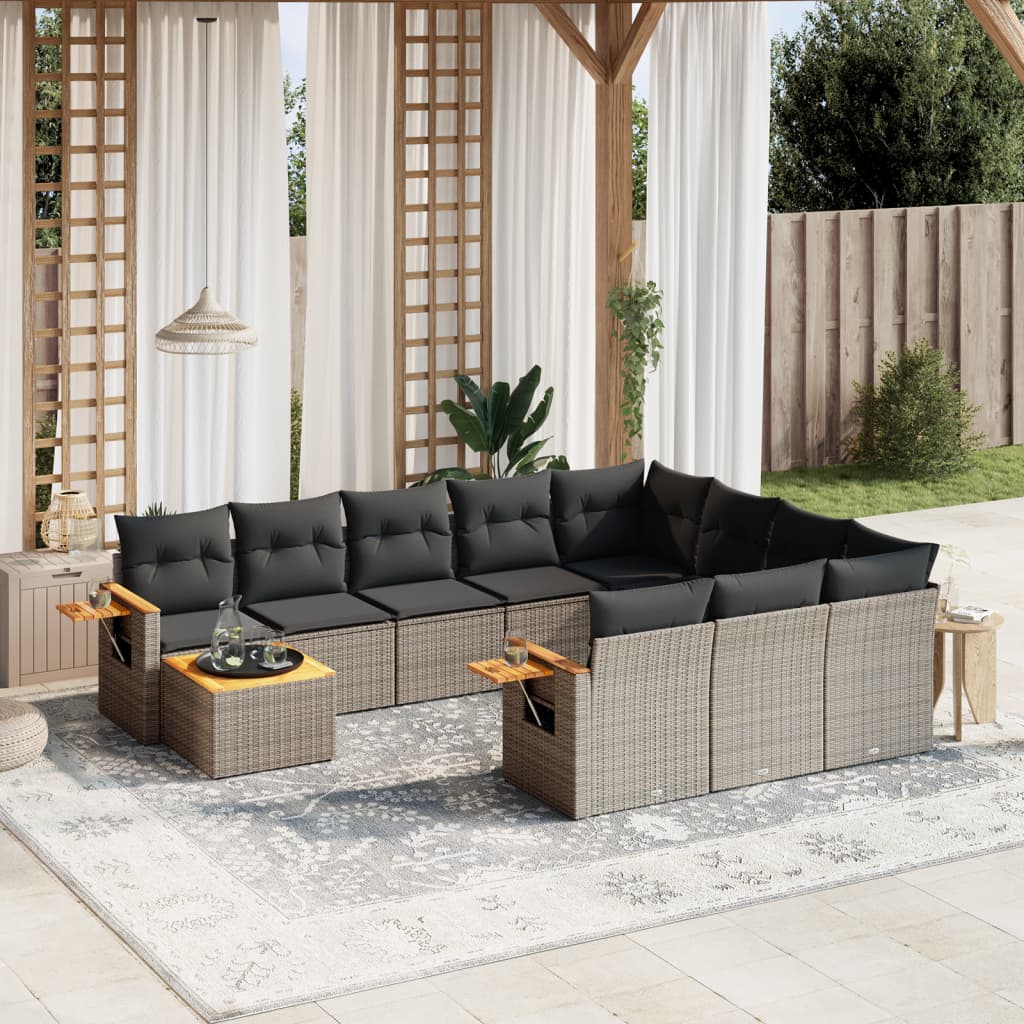 11-tlg. Garten-Sofagarnitur mit Kissen Grau Poly Rattan 11-tlg. Garten-Sofagarnitur mit Kissen Grau Poly Rattan
