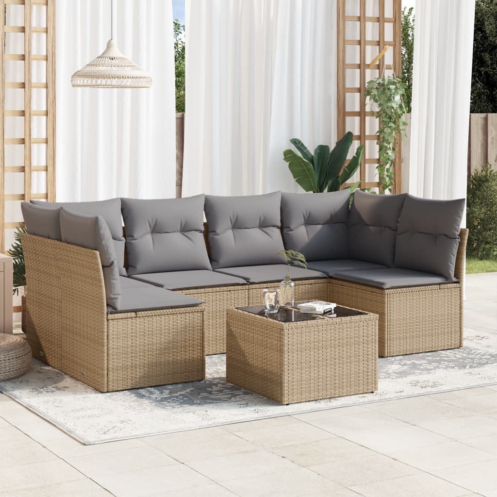 7-tlg. Garten-Sofagarnitur mit Kissen Beige Poly Rattan 7-tlg. Garten-Sofagarnitur mit Kissen Beige Poly Rattan