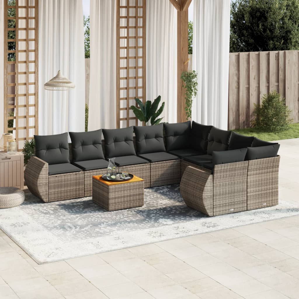 9-tlg. Garten-Sofagarnitur mit Kissen Grau Poly Rattan 9-tlg. Garten-Sofagarnitur mit Kissen Grau Poly Rattan