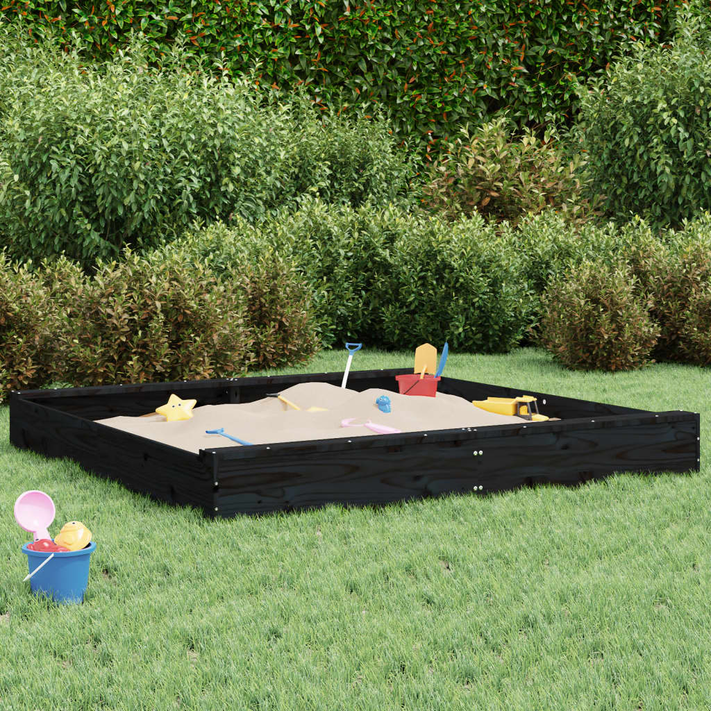 Sandkasten mit Sitzen Schwarz Quadratisch Massivholz Kiefer Sandkasten mit Sitzen Schwarz Quadratisch Massivholz Kiefer