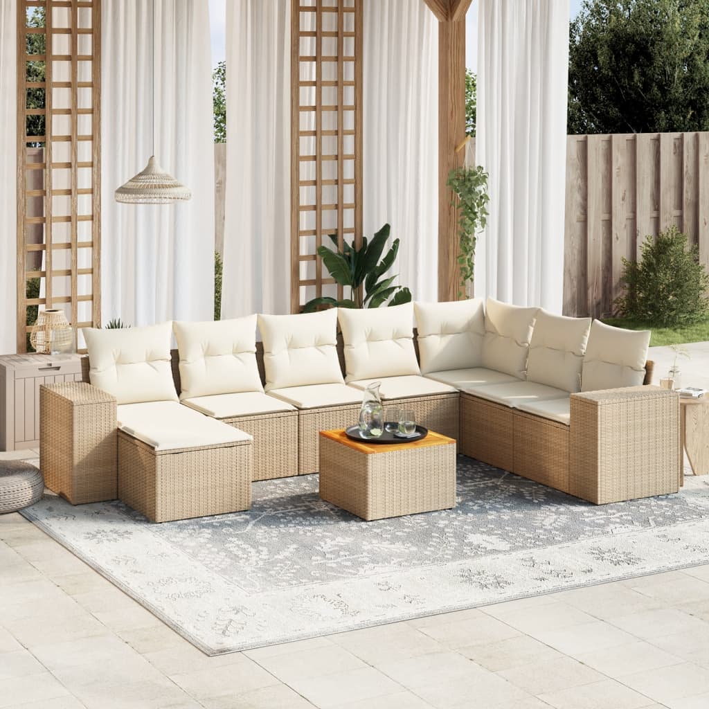 9-tlg. Garten-Sofagarnitur mit Kissen Beige Poly Rattan 9-tlg. Garten-Sofagarnitur mit Kissen Beige Poly Rattan