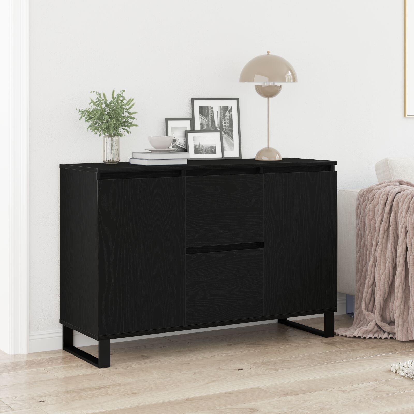 vidaXL Sideboard Schwarz Eiche 104x35x70 cm Ingenieurholz