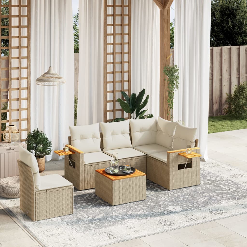 6-tlg. Garten-Sofagarnitur mit Kissen Beige Poly Rattan 6-tlg. Garten-Sofagarnitur mit Kissen Beige Poly Rattan