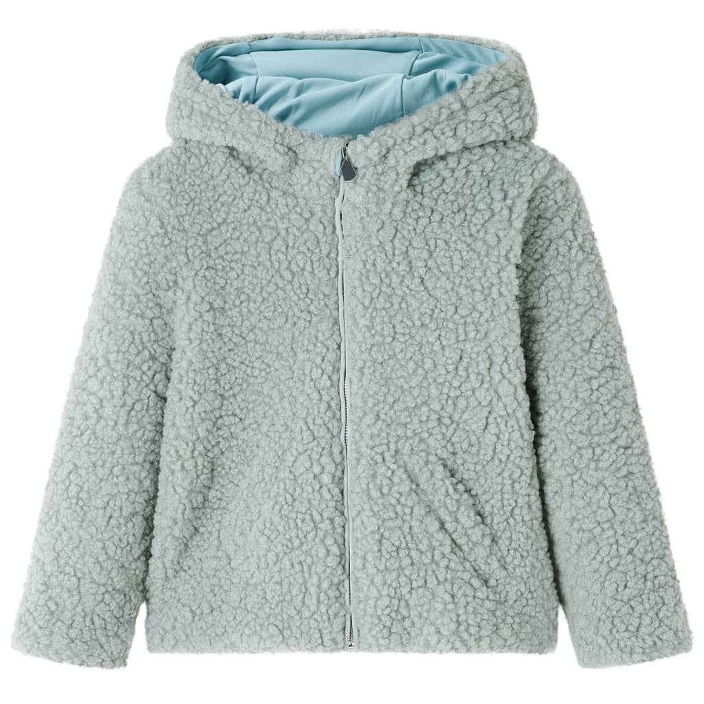 Kinder-Kapuzenjacke Teddy-Kunstpelz Minzgrün 128 Kinder-Kapuzenjacke Teddy-Kunstpelz Minzgrün 128