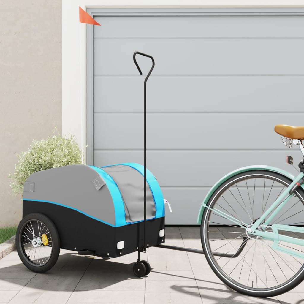 Fahrradanhänger Schwarz und Blau 45 kg Eisen Fahrradanhänger Schwarz und Blau 45 kg Eisen