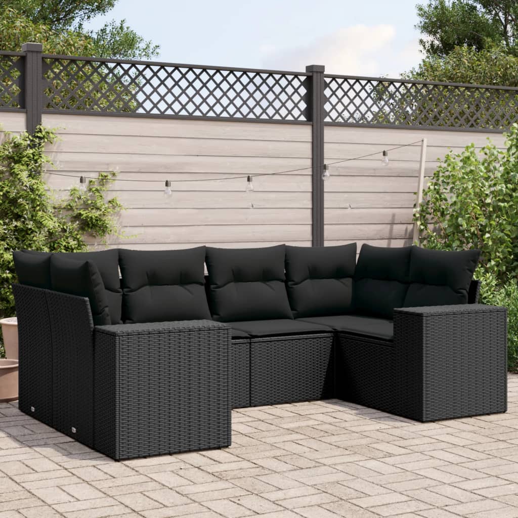 6-tlg. Garten-Sofagarnitur mit Kissen Schwarz Poly Rattan 6-tlg. Garten-Sofagarnitur mit Kissen Schwarz Poly Rattan
