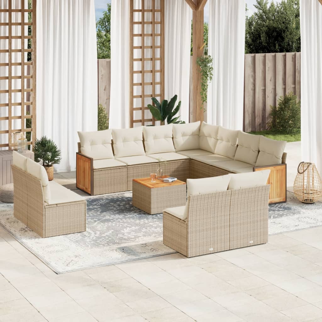 12-tlg. Garten-Sofagarnitur mit Kissen Beige Poly Rattan 12-tlg. Garten-Sofagarnitur mit Kissen Beige Poly Rattan