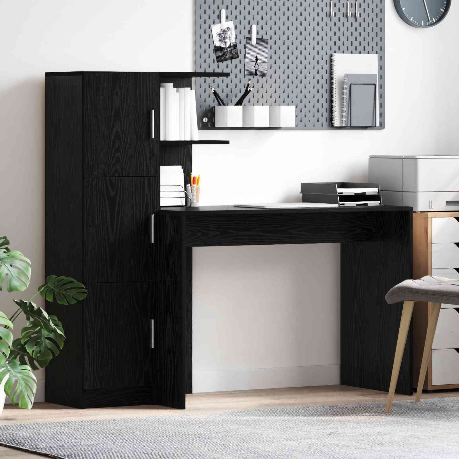 Schreibtisch mit Stauraum Schwarz-Eiche Holzwerkstoff Schreibtisch mit Stauraum Schwarz-Eiche Holzwerkstoff