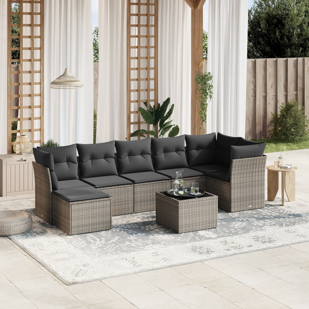 8-tlg. Garten-Sofagarnitur mit Kissen Grau Poly Rattan 8-tlg. Garten-Sofagarnitur mit Kissen Grau Poly Rattan