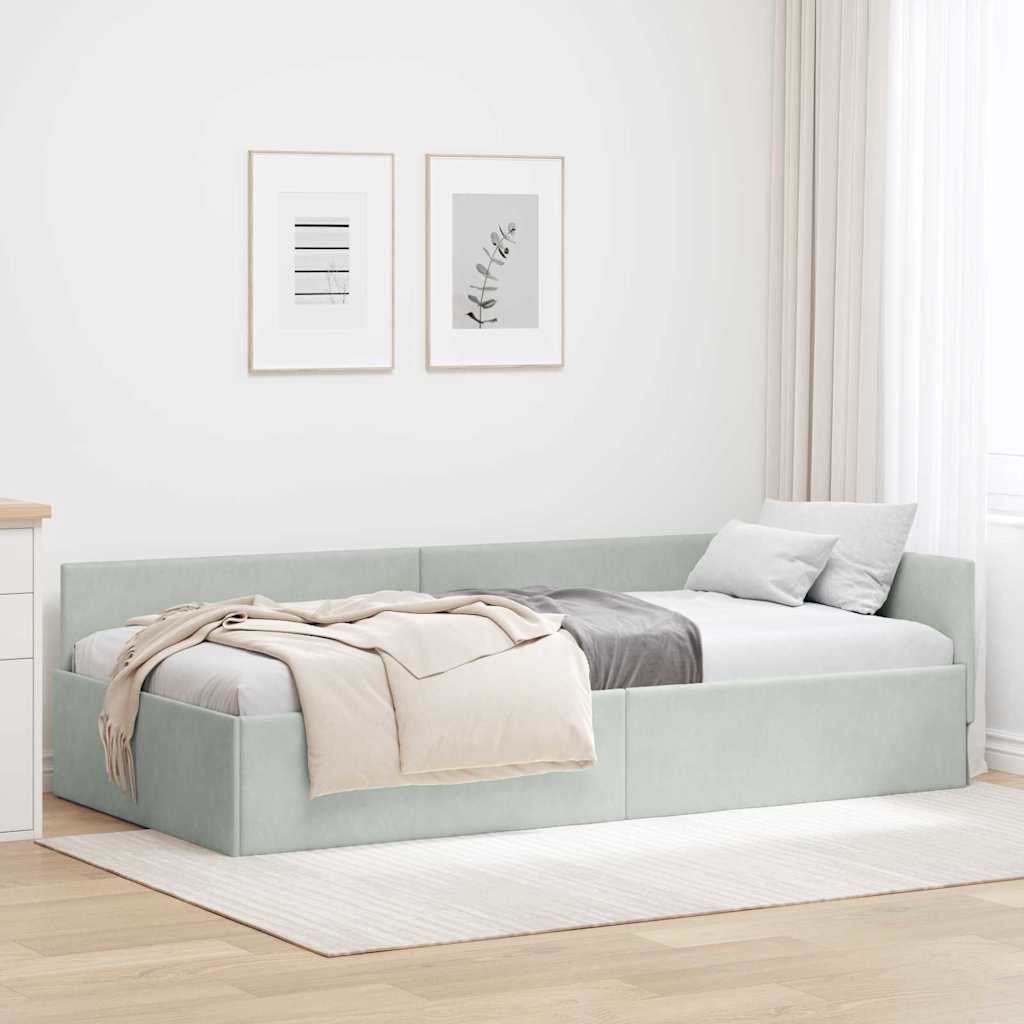 Eckbettgestell Hellgrau 90 x 190 cm Samt und engineered Holz