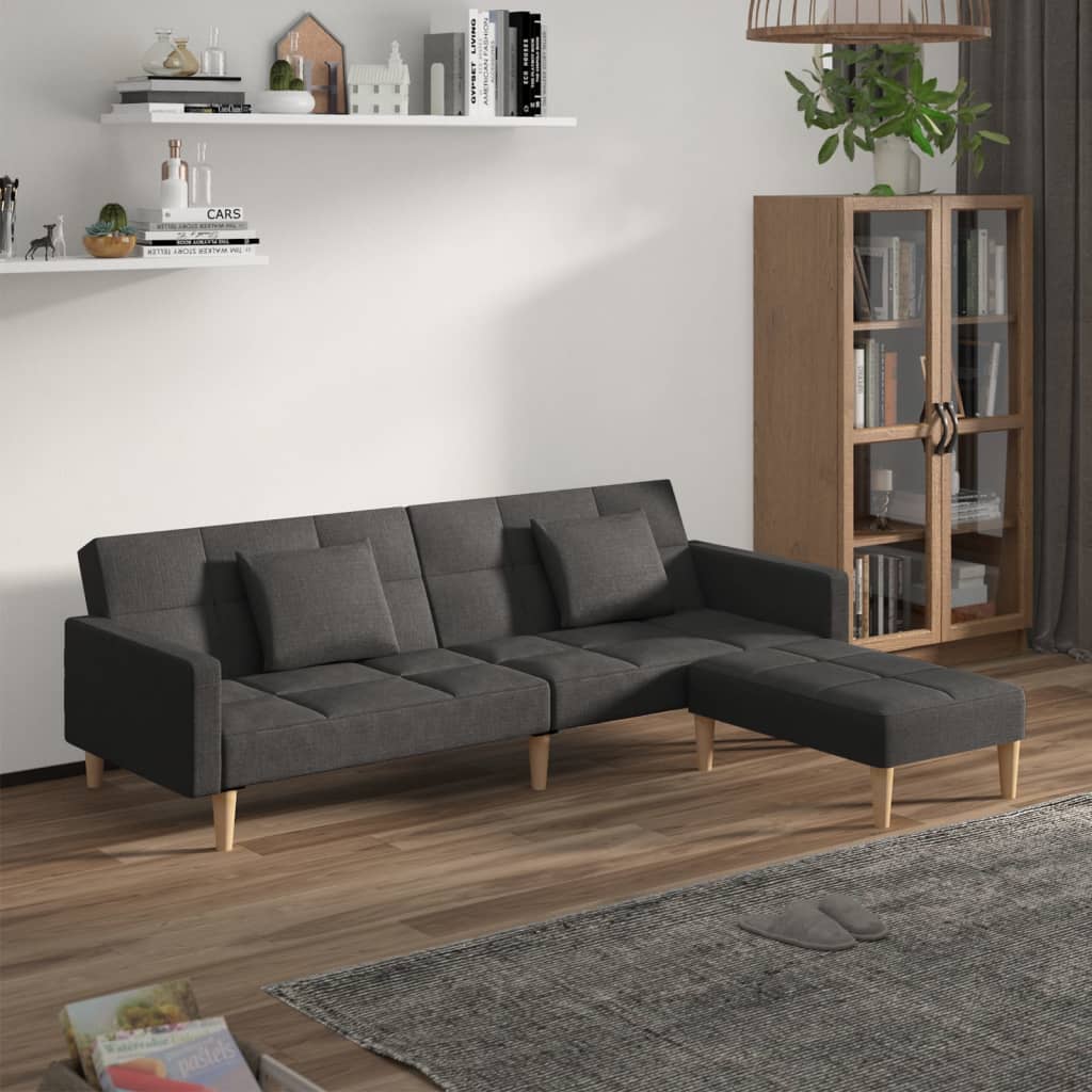 Schlafsofa 2-Sitzer mit 2 Kissen & Hocker Hellgrau Stoff Schlafsofa 2-Sitzer mit 2 Kissen & Hocker Hellgrau Stoff