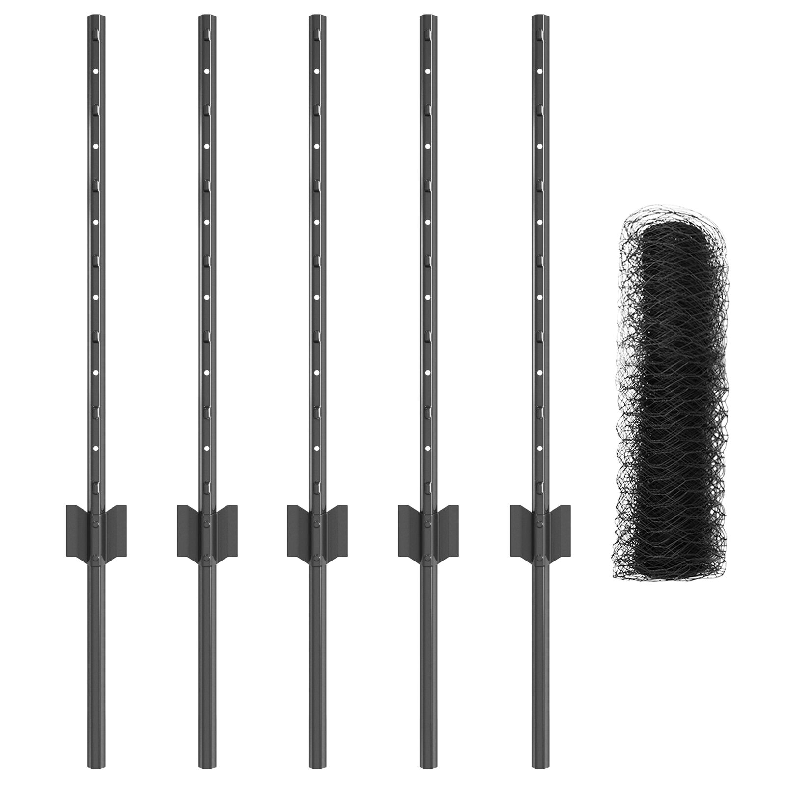 Zaunpfosten 5 Stück U-Kanal Grau 60 cm Stahl, Sechseckzaun Grau 0.6x10 m Stahl