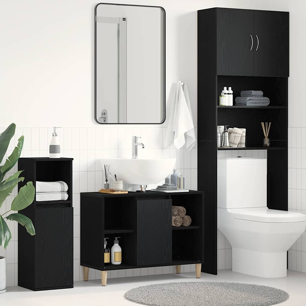 Spülbeckenschrank Eiche Schwarz 80x33x60 cm Holzwerkstoff Spülbeckenschrank Eiche Schwarz 80x33x60 cm Holzwerkstoff