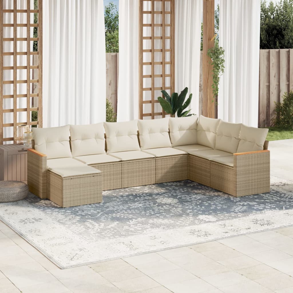 8-tlg. Garten-Sofagarnitur mit Kissen Beige Poly Rattan 8-tlg. Garten-Sofagarnitur mit Kissen Beige Poly Rattan