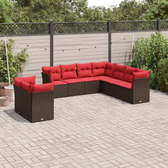 9-teiliges Gartensofa-Set mit Kissen, braun, Polyrattan 9-teiliges Gartensofa-Set mit Kissen, braun, Polyrattan