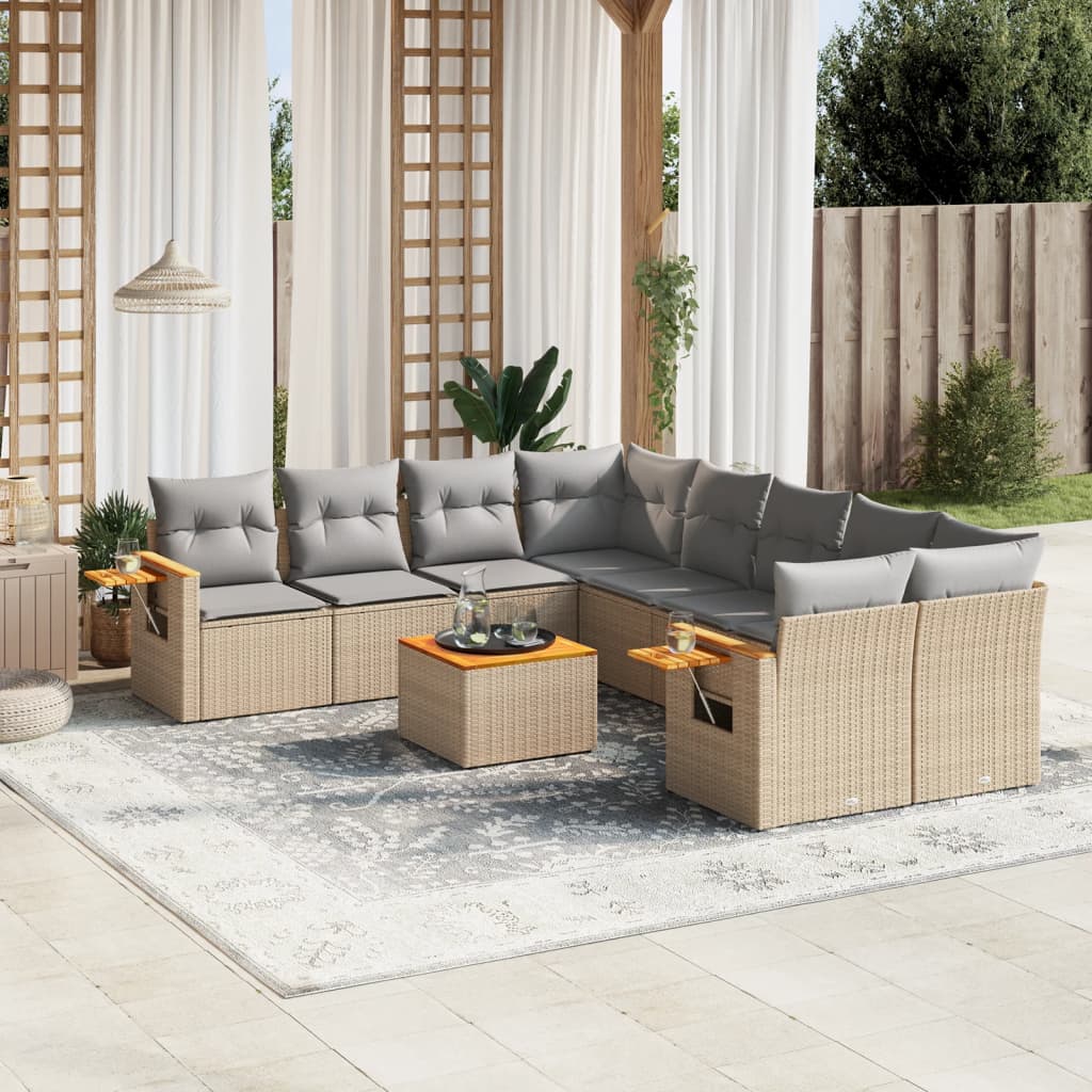 9-tlg. Garten-Sofagarnitur mit Kissen Beige Poly Rattan 9-tlg. Garten-Sofagarnitur mit Kissen Beige Poly Rattan