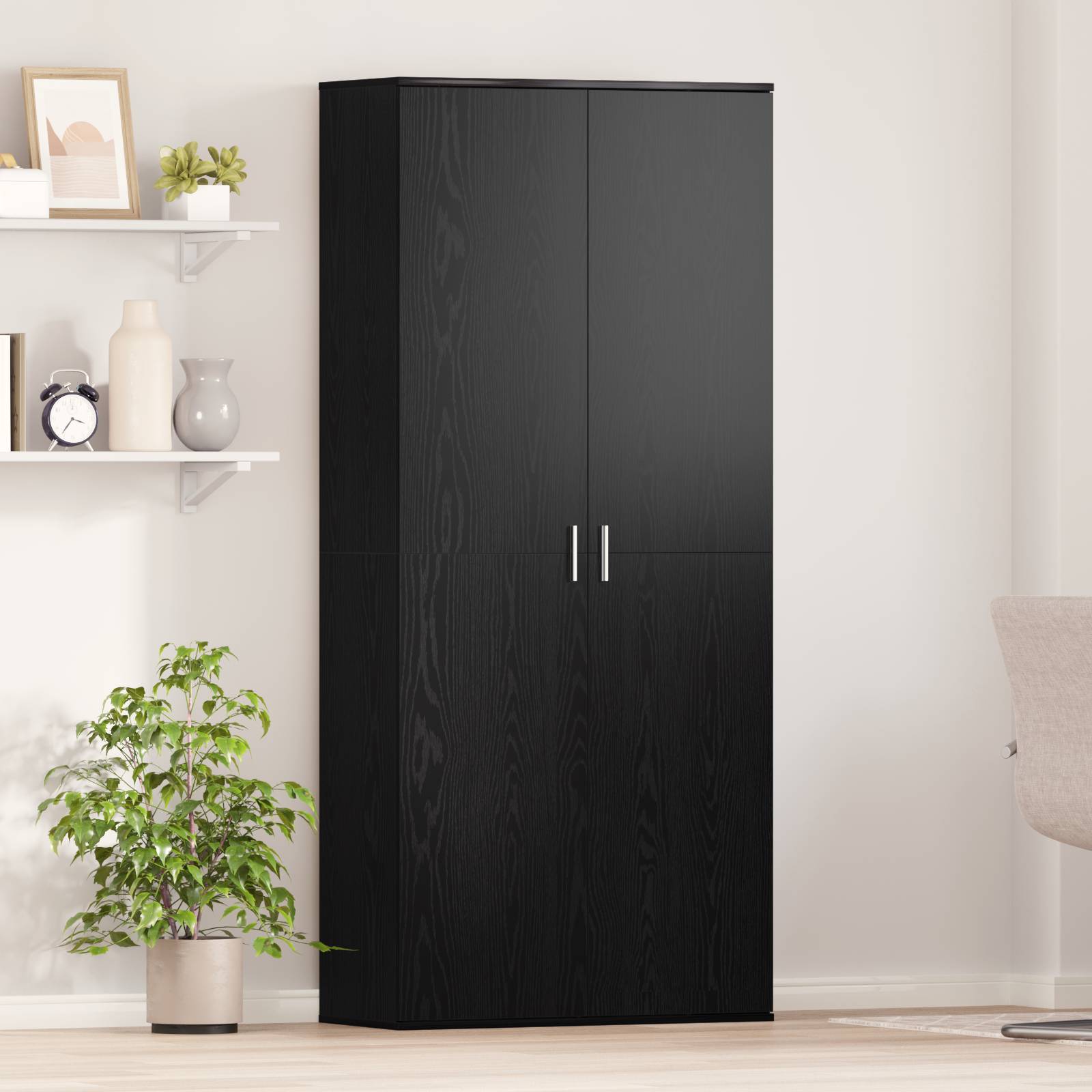 Highboard Schwarz Eiche 80x35x180 cm Holzwerkstoff Highboard Schwarz Eiche 80x35x180 cm Holzwerkstoff