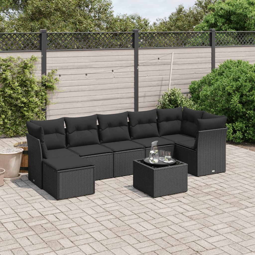 8-tlg. Garten-Sofagarnitur mit Kissen Schwarz Poly Rattan 8-tlg. Garten-Sofagarnitur mit Kissen Schwarz Poly Rattan