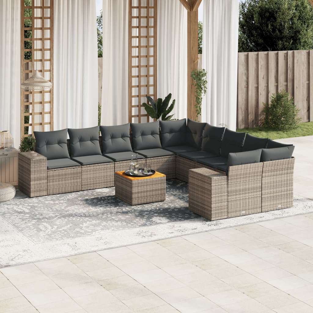 11-tlg. Garten-Sofagarnitur mit Kissen Grau Poly Rattan 11-tlg. Garten-Sofagarnitur mit Kissen Grau Poly Rattan