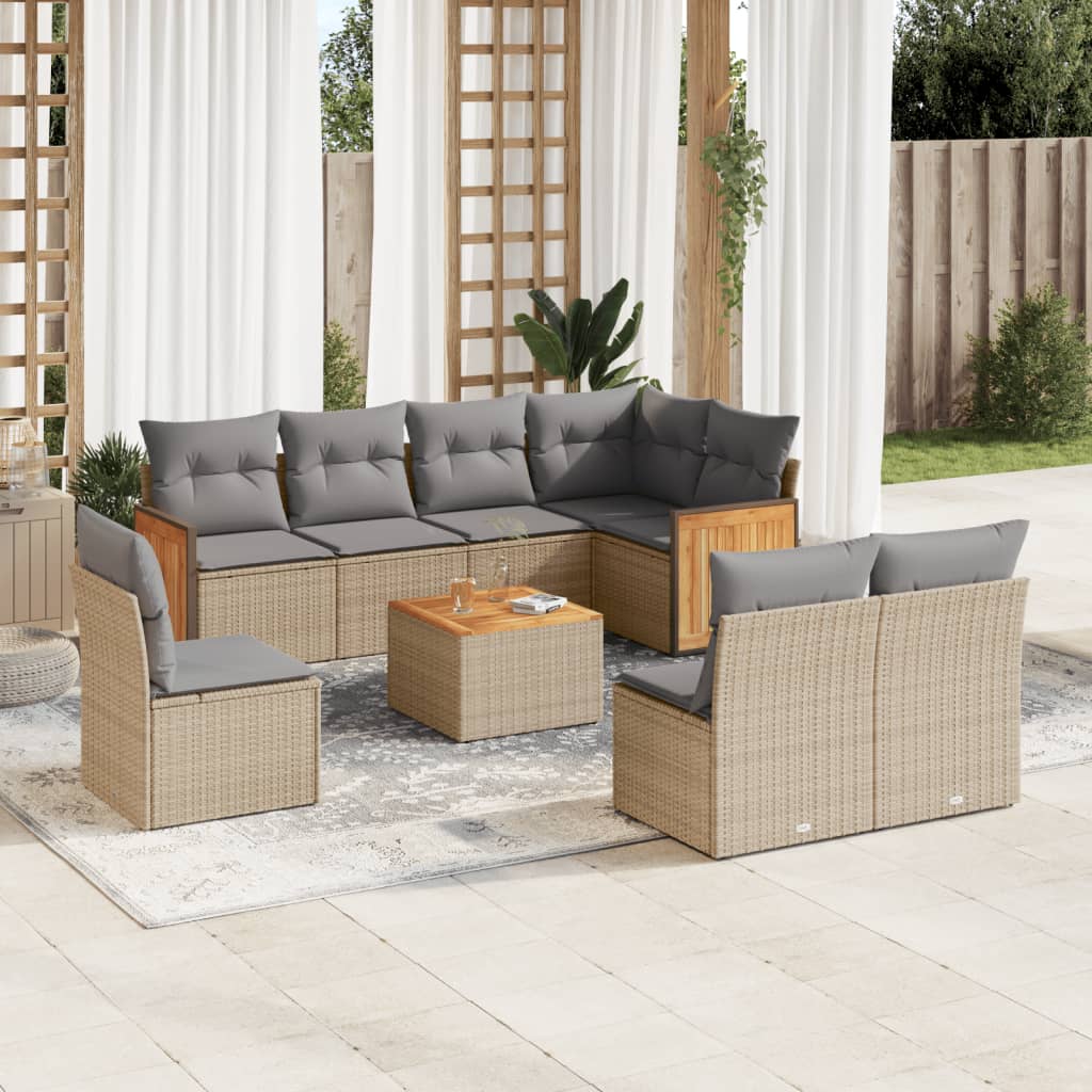 9-tlg. Garten-Sofagarnitur mit Kissen Beige Poly Rattan 9-tlg. Garten-Sofagarnitur mit Kissen Beige Poly Rattan