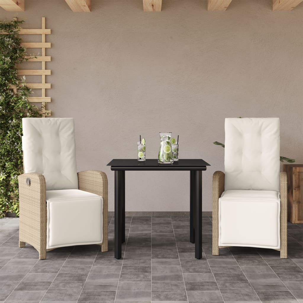 3-tlg. Bistro-Set mit Kissen Beige Poly Rattan 3-tlg. Bistro-Set mit Kissen Beige Poly Rattan