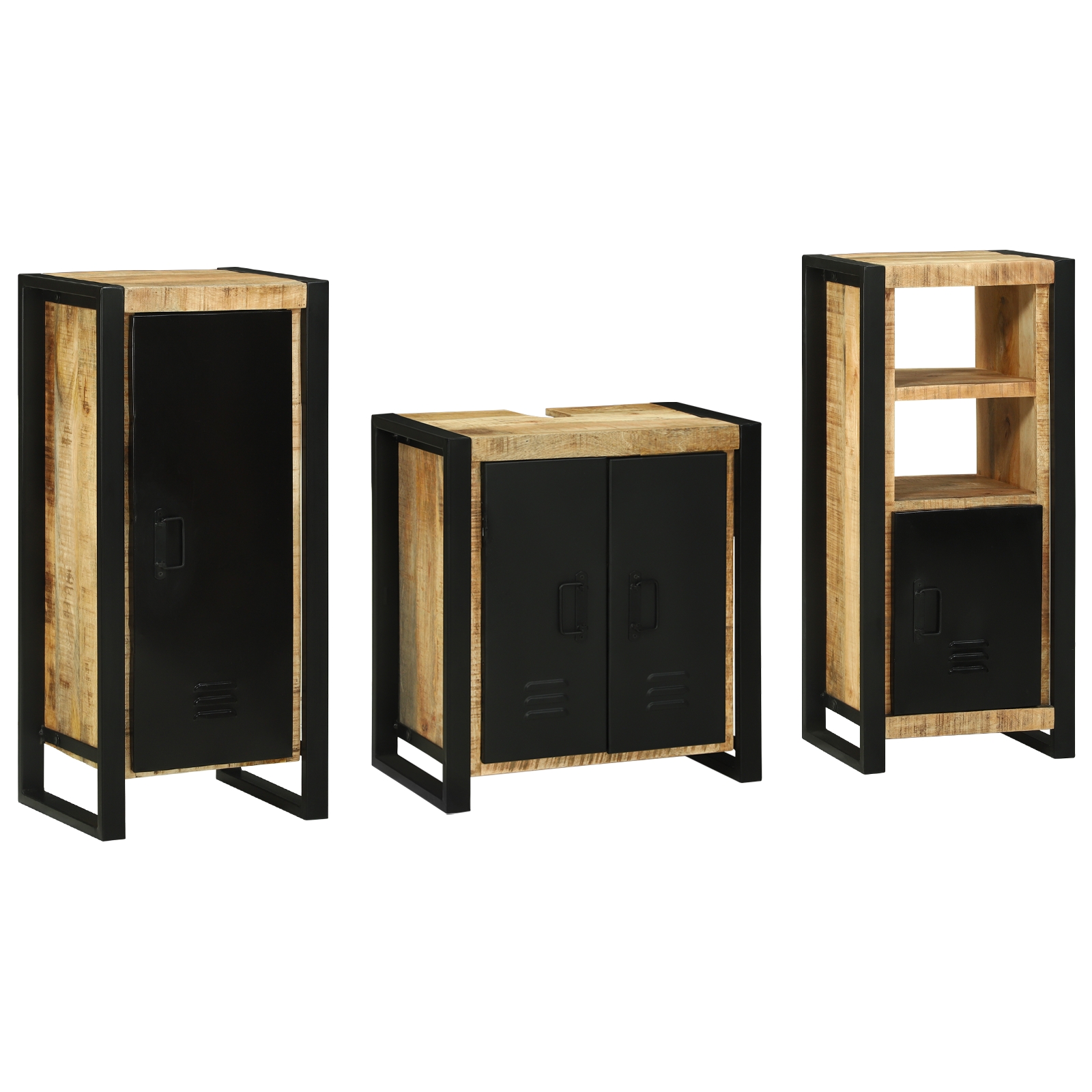 Badezimmermöbel Set mit Regal 3 pcs Braun Massives Mango-Holz Badezimmermöbel Set mit Regal 3 pcs Braun Massives Mango-Holz