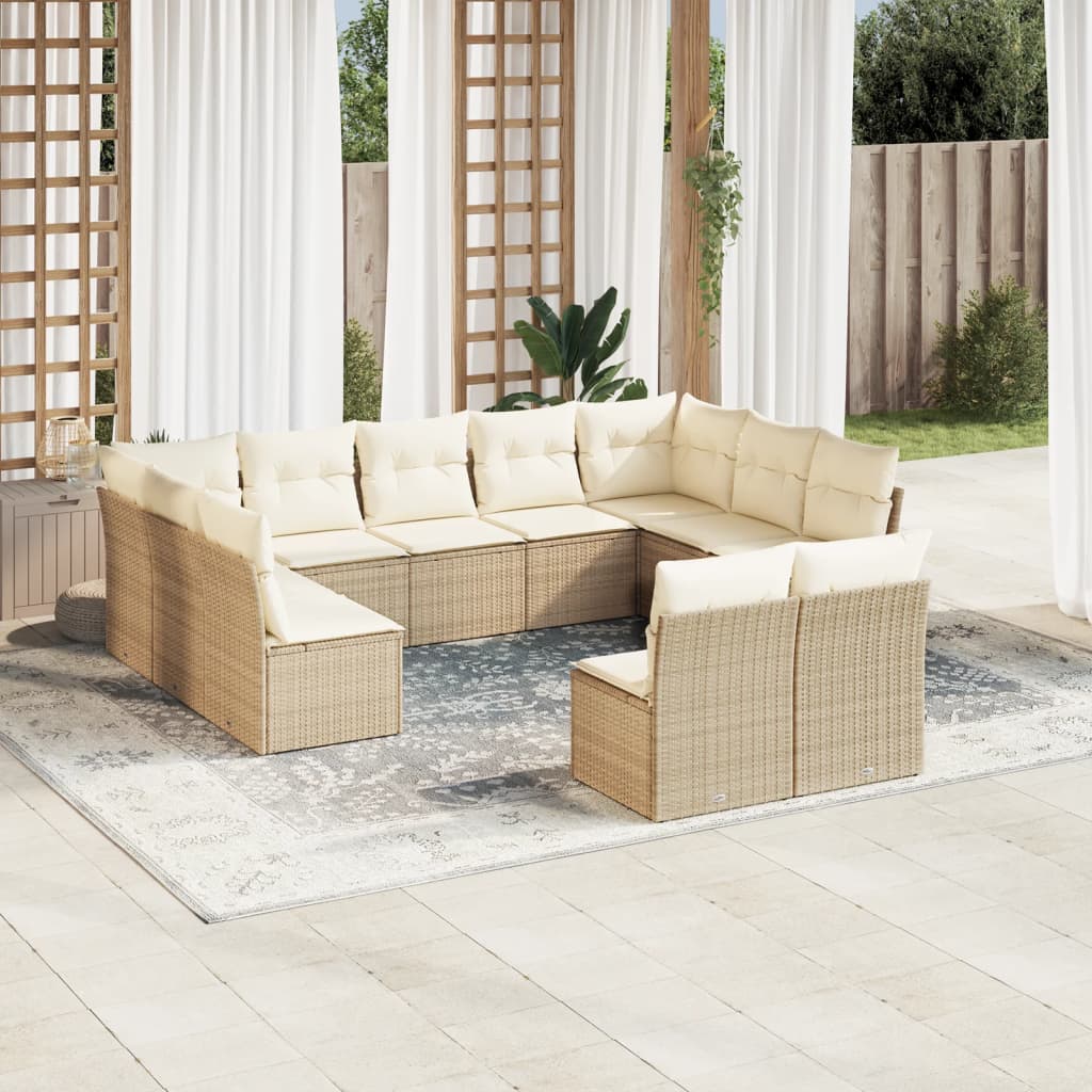 11-tlg. Garten-Sofagarnitur mit Kissen Beige Poly Rattan 11-tlg. Garten-Sofagarnitur mit Kissen Beige Poly Rattan