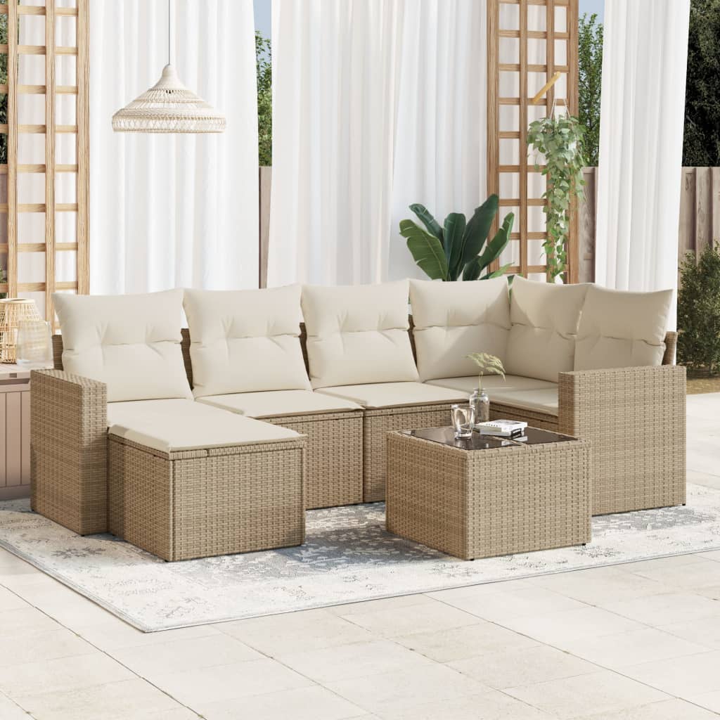 7-tlg. Garten-Sofagarnitur mit Kissen Beige Poly Rattan 7-tlg. Garten-Sofagarnitur mit Kissen Beige Poly Rattan