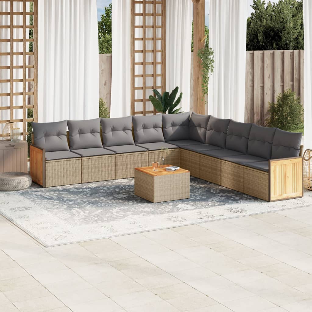 10-tlg. Garten-Sofagarnitur mit Kissen Beige Poly Rattan 10-tlg. Garten-Sofagarnitur mit Kissen Beige Poly Rattan