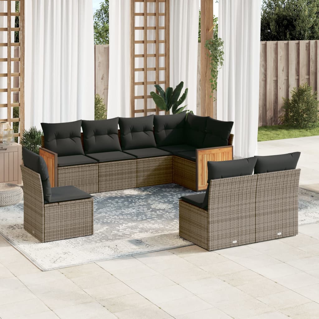 8-tlg. Garten-Sofagarnitur mit Kissen Grau Poly Rattan 8-tlg. Garten-Sofagarnitur mit Kissen Grau Poly Rattan