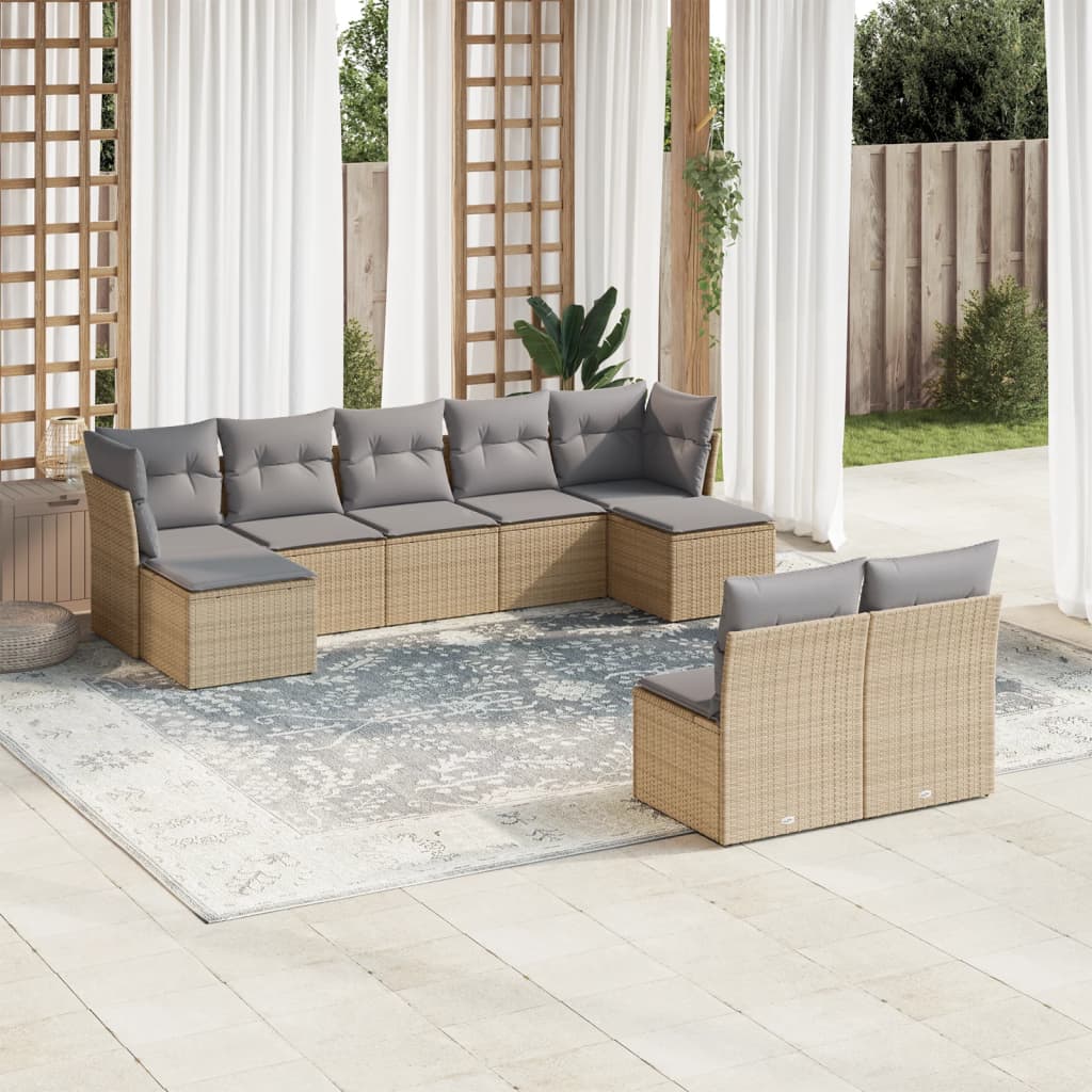 9-tlg. Garten-Sofagarnitur mit Kissen Beige Poly Rattan 9-tlg. Garten-Sofagarnitur mit Kissen Beige Poly Rattan