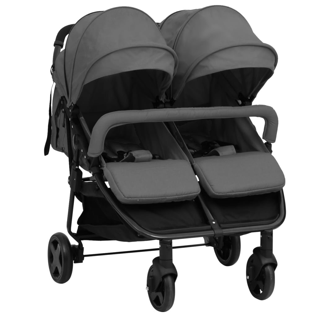 Geschwisterwagen Dunkelgrau und Schwarz Stahl für klein Kinder Geschwisterwagen Dunkelgrau und Schwarz Stahl für klein Kinder