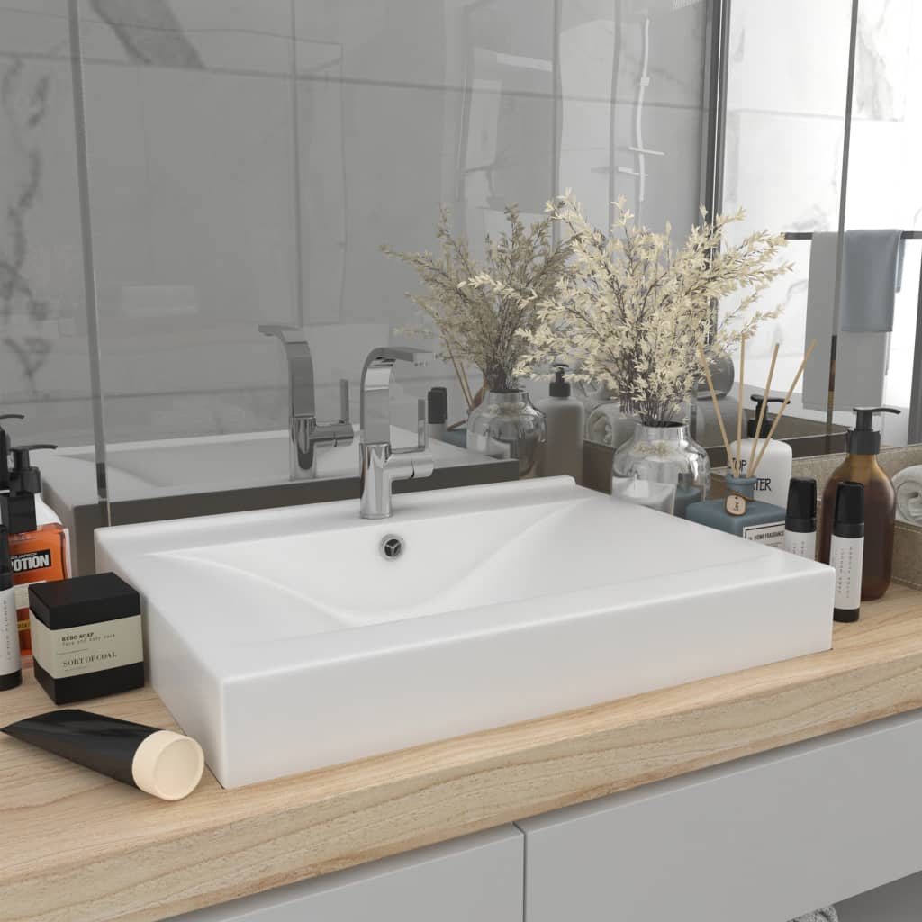 Luxus-Waschbecken mit Hahnloch Matt-Weiß 60x46 cm Keramik Luxus-Waschbecken mit Hahnloch Matt-Weiß 60x46 cm Keramik