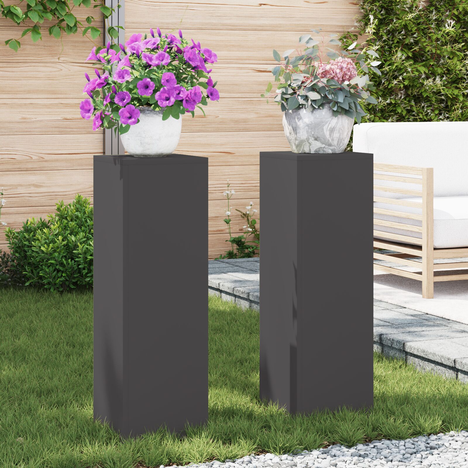 vidaXL Outdoor Pflanzenständer Säule 2 Stück Schwarz 24x24x75 cm Stahl vidaXL Outdoor Pflanzenständer Säule 2 Stück Schwarz 24x24x75 cm Stahl