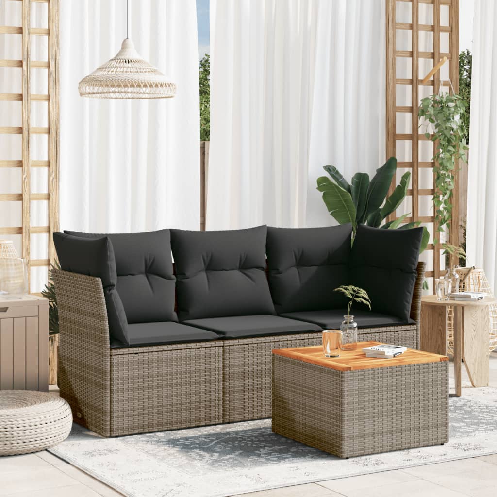 4-tlg. Garten-Sofagarnitur mit Kissen Grau Poly Rattan 4-tlg. Garten-Sofagarnitur mit Kissen Grau Poly Rattan