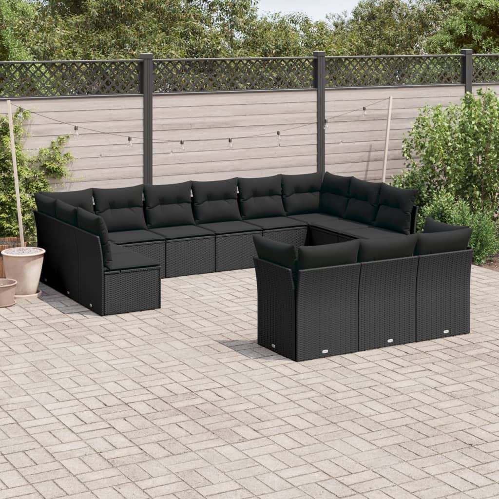 13-tlg. Garten-Sofagarnitur mit Kissen Schwarz Poly Rattan 13-tlg. Garten-Sofagarnitur mit Kissen Schwarz Poly Rattan