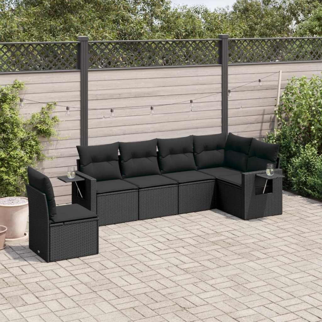 6-tlg. Garten-Sofagarnitur mit Kissen Schwarz Poly Rattan 6-tlg. Garten-Sofagarnitur mit Kissen Schwarz Poly Rattan