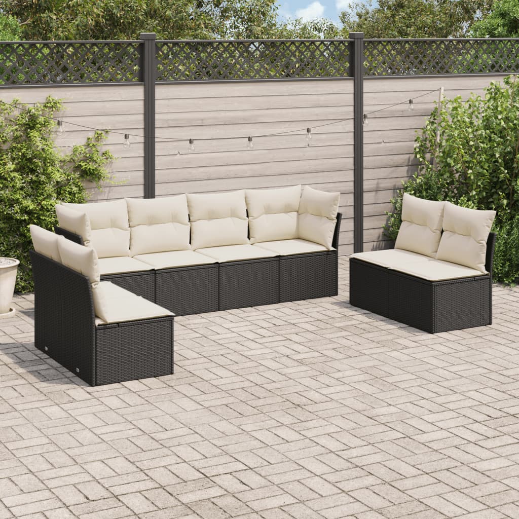 8-tlg. Garten-Sofagarnitur mit Kissen Schwarz Poly Rattan 8-tlg. Garten-Sofagarnitur mit Kissen Schwarz Poly Rattan