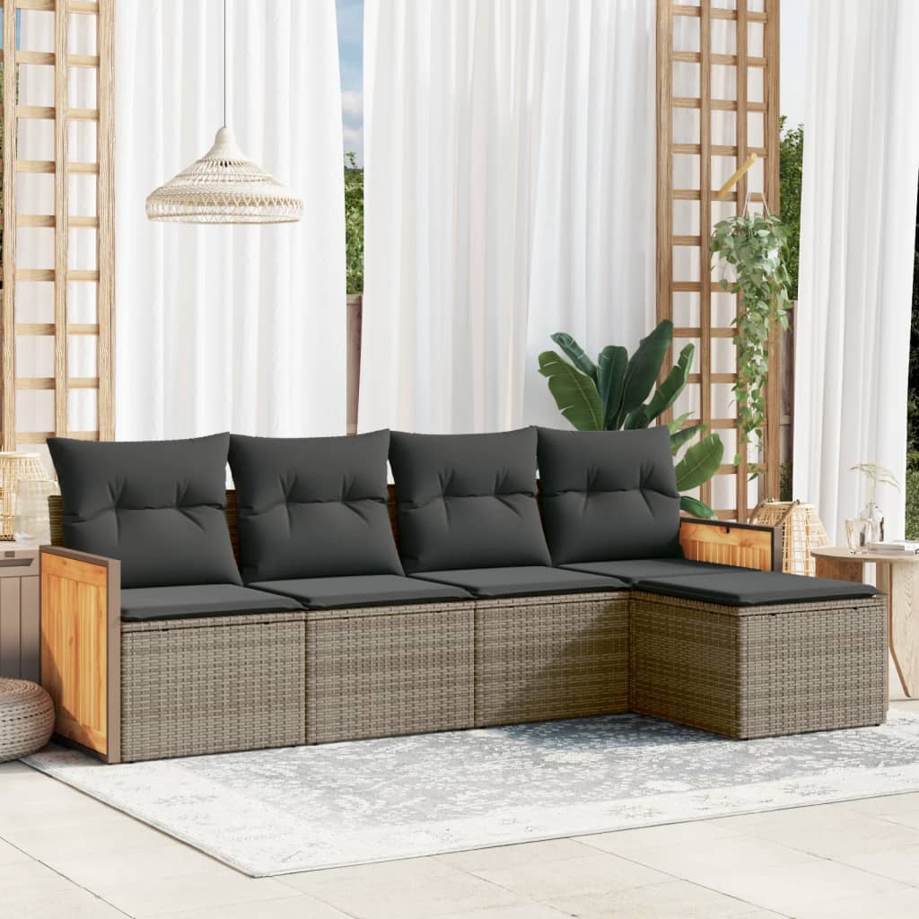 5-tlg. Garten-Sofagarnitur mit Kissen Grau Poly Rattan 5-tlg. Garten-Sofagarnitur mit Kissen Grau Poly Rattan