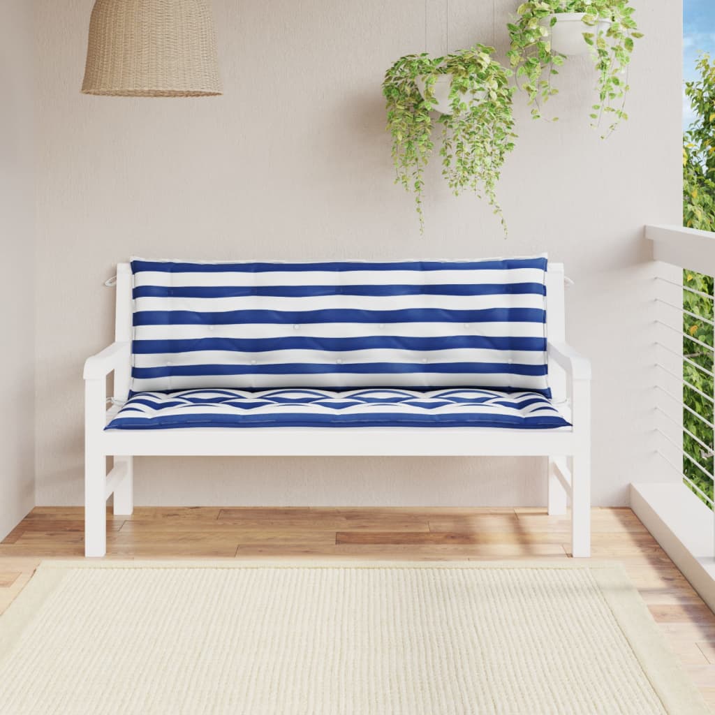 Gartenbank-Auflagen 2 Stk. Blau&Weiß Gestreift 150x50x7cm Stoff Gartenbank-Auflagen 2 Stk. Blau&Weiß Gestreift 150x50x7cm Stoff