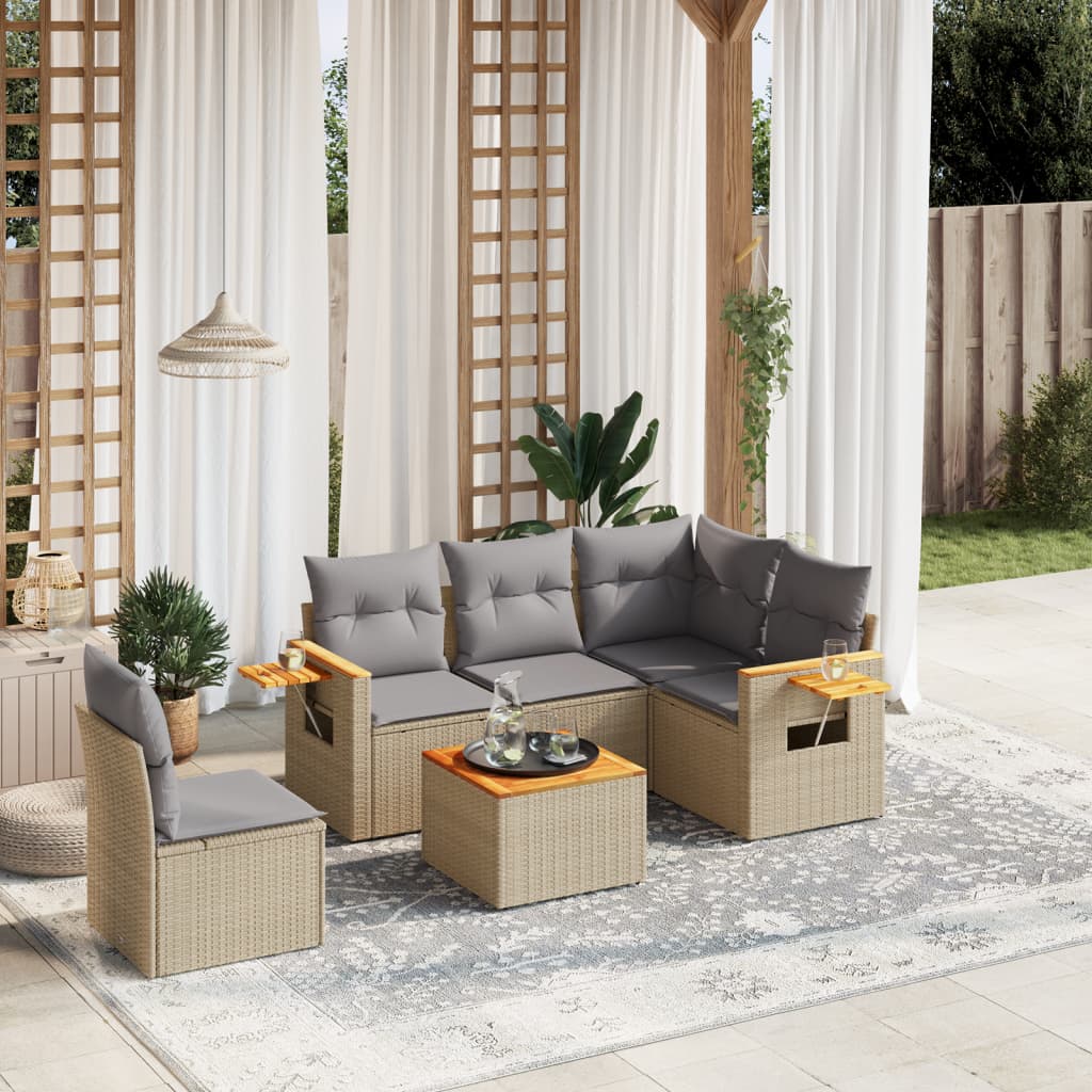 6-tlg. Garten-Sofagarnitur mit Kissen Beige Poly Rattan 6-tlg. Garten-Sofagarnitur mit Kissen Beige Poly Rattan