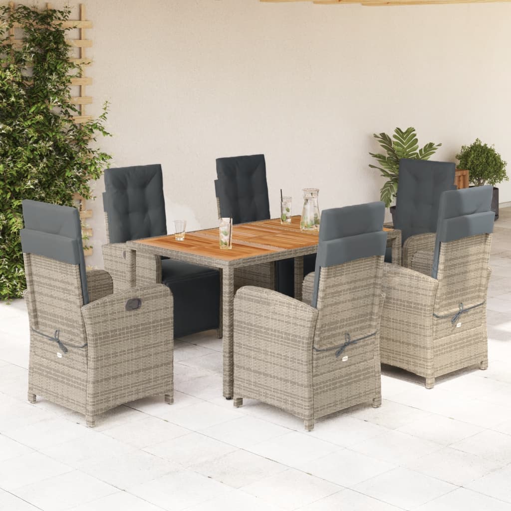 7-tlg. Garten-Essgruppe mit Kissen Grau Poly Rattan 7-tlg. Garten-Essgruppe mit Kissen Grau Poly Rattan